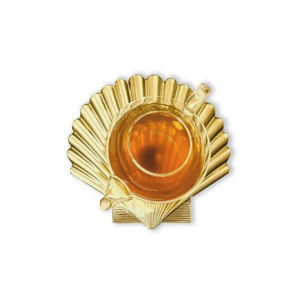 Art Deco Seashell Metal Trivet / Dish Stand in Gold - Picture 3 of 6
